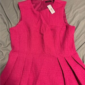 NWT NATORI Textured Pink Cotton Jacquard Peplum Top- size 10